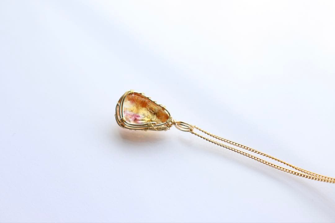 アンダラクリスタルワイヤージュエリーネックレス✧希少なイエローマルチカラー✧