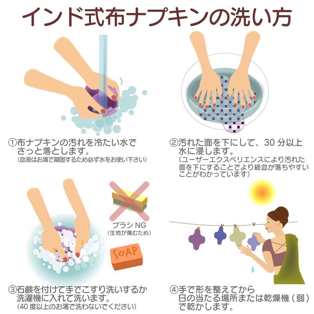 オーガニック 布ナプキン 7枚 ポーチ 防水付 色付き Eco Femme
