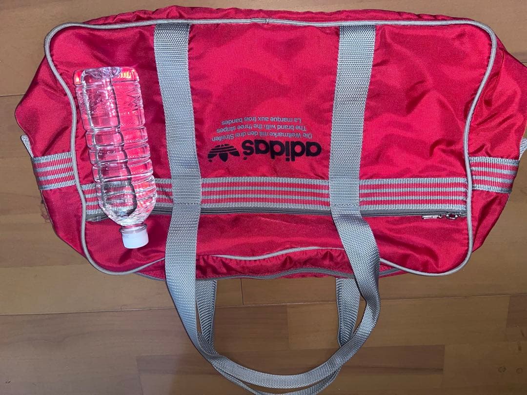 adidas 赤 ボストンバッグ ストライプ