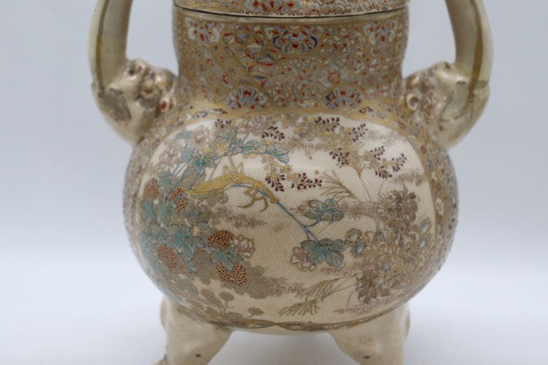 本薩摩　象耳香炉　唐子　高さ約30.2cm 古道具　木箱付　送料込み260301