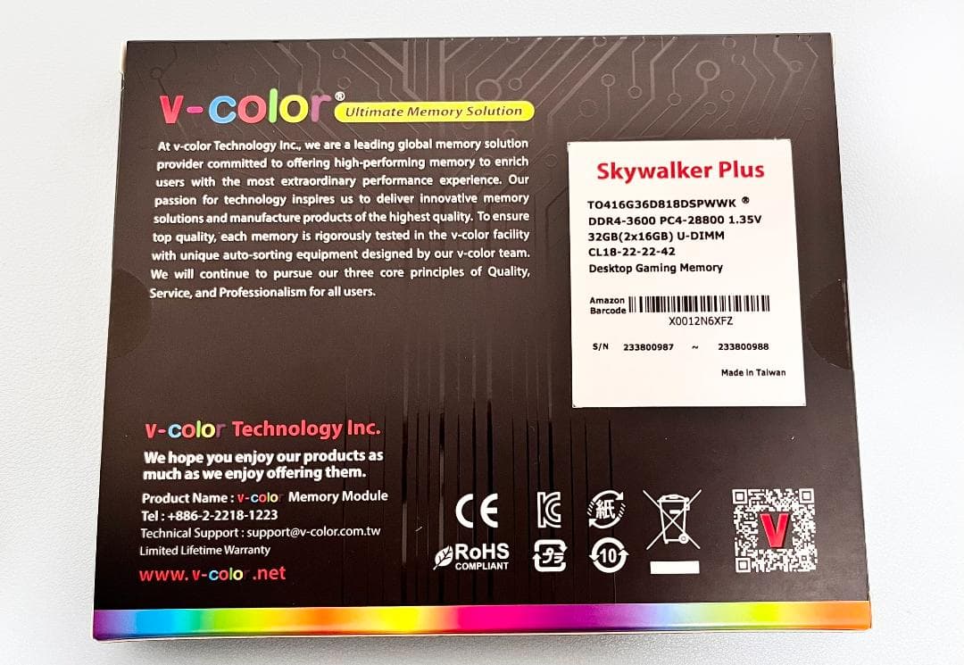 v-color 32GB DDR4-3600（16GB×2）ホワイト