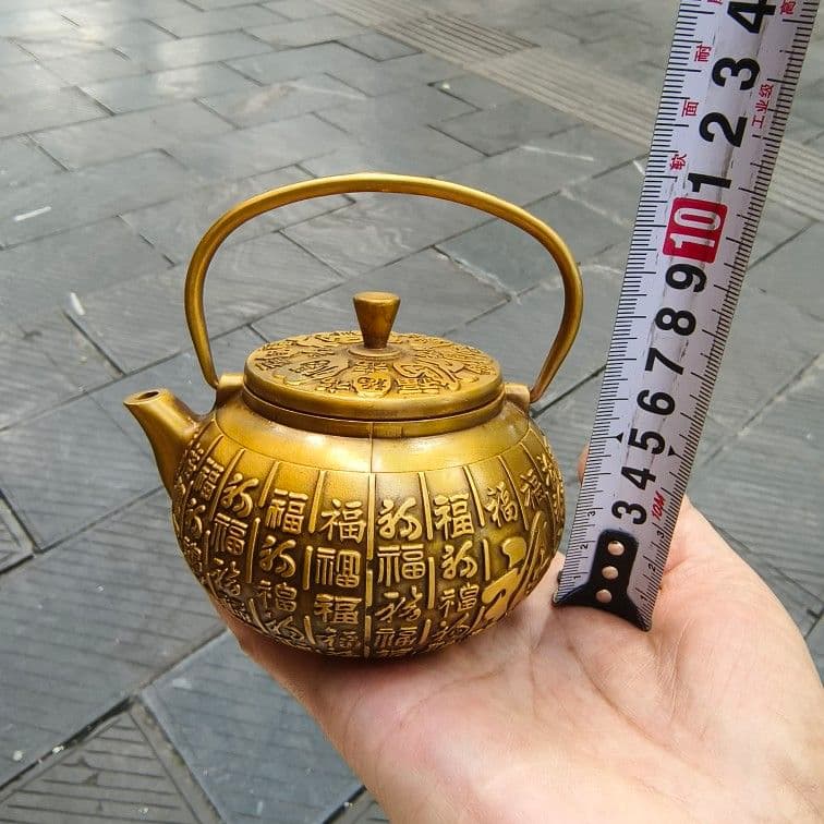 真鍮 百福提梁壺 徳利 茶壺 茶道 工芸品 置物