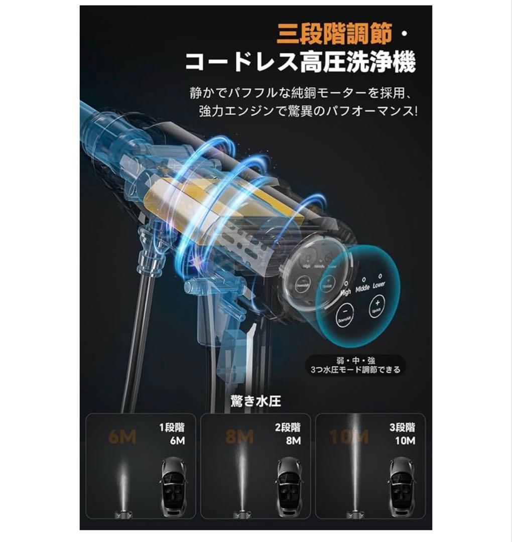 高圧洗浄機 22L折り畳みバケツ付き コードレス高圧洗浄機 充電式