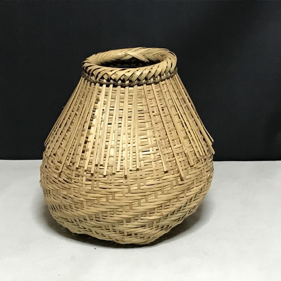 平安 粟田元笠 利休好 桂篭 共箱 竹花入 掛花入 花籠 桂籠 粟田元竺 茶道具