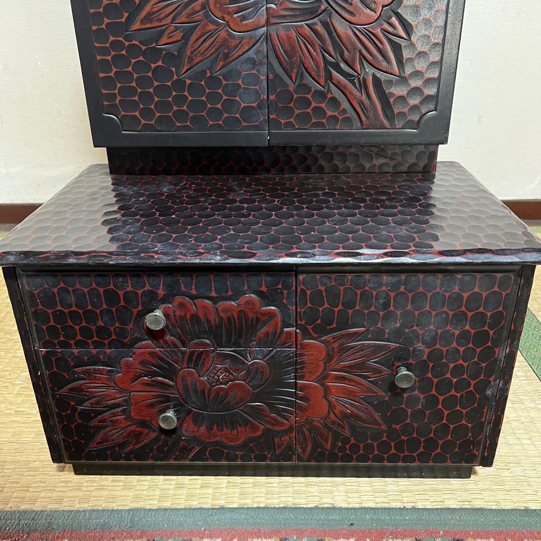 【希少】 鎌倉彫 手彫り 座鏡 三面鏡 和風ドレッサー 国産 高級古民家家具
