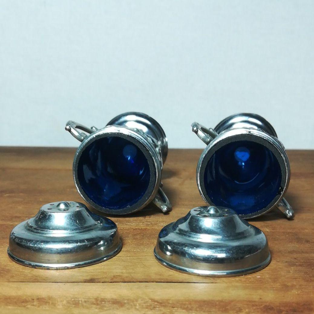 ビンテージ　アンティーク　コバルトブルーガラス　調味料入れ　日本製
