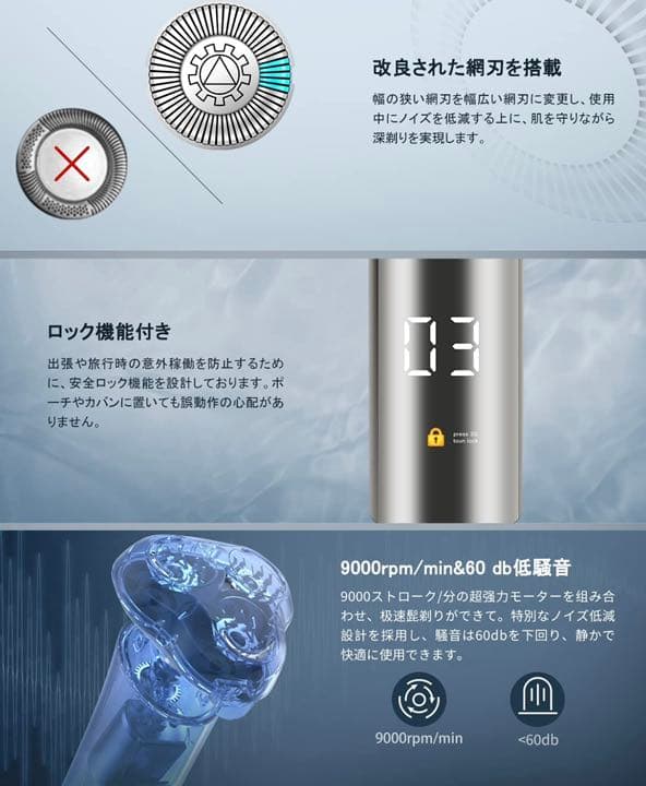 シェーバー ひげそり 電動 メンズシェーバー 人気 3枚刃 回転式 お風呂剃り可