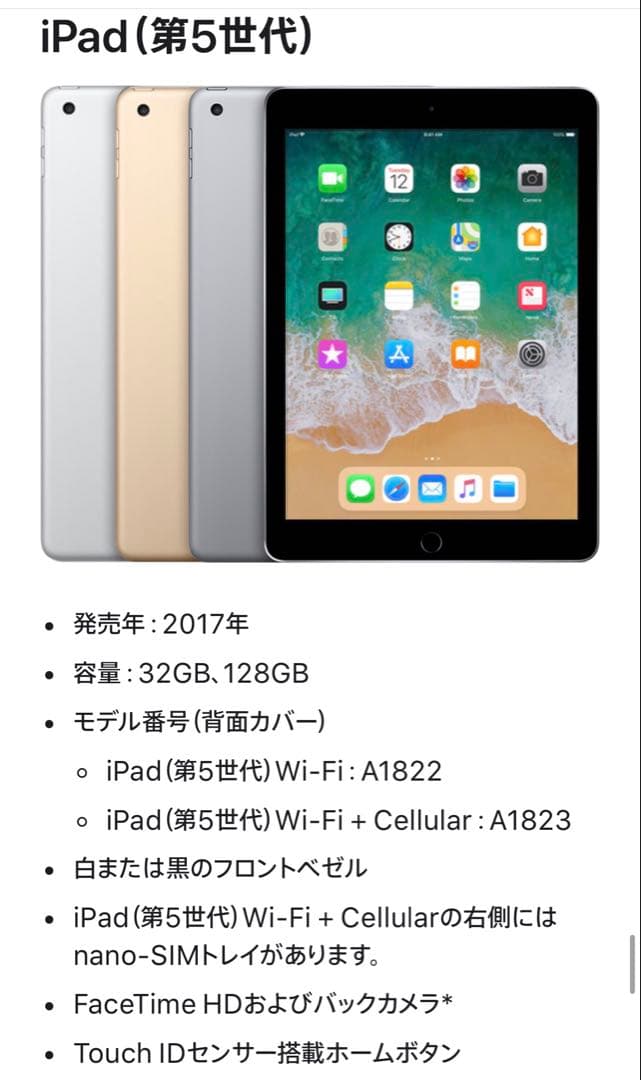 Apple iPad シルバー 第5世代 モデル a1823