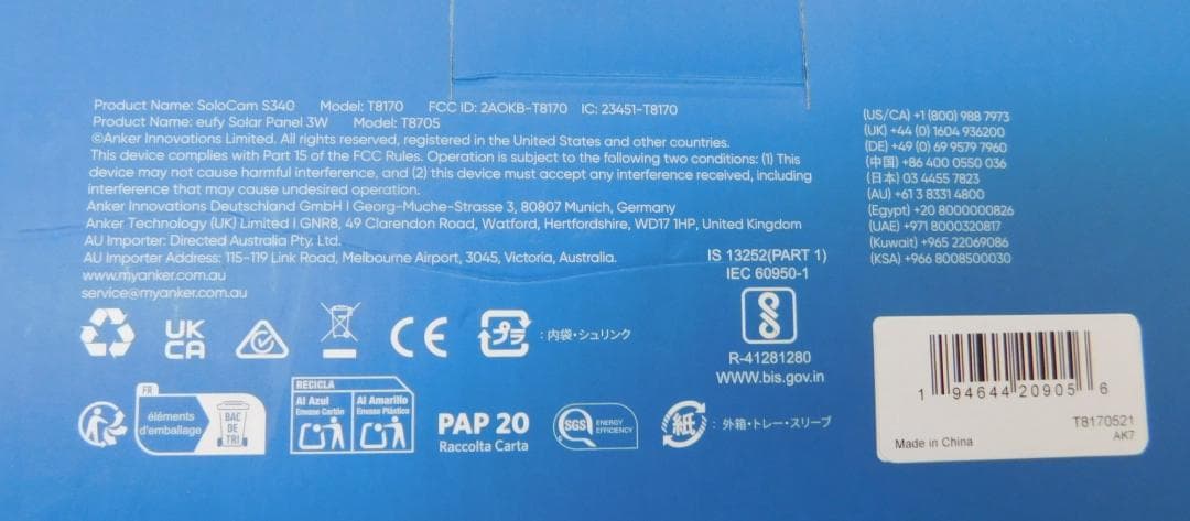 アンカー 屋外カメラ Eufy Solocam S340 T8170521
