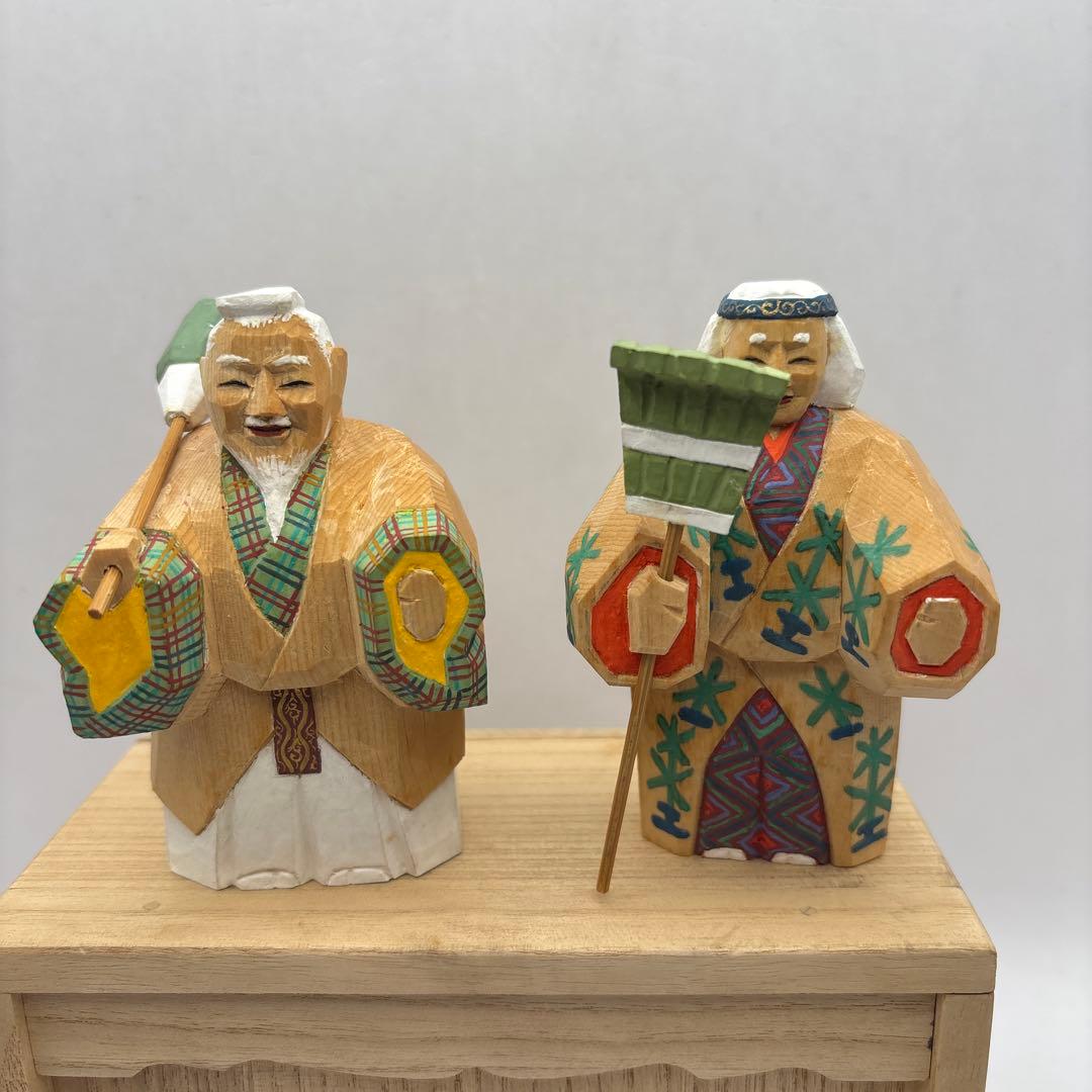 刀彫り　高砂　共箱付き　大矢由造作