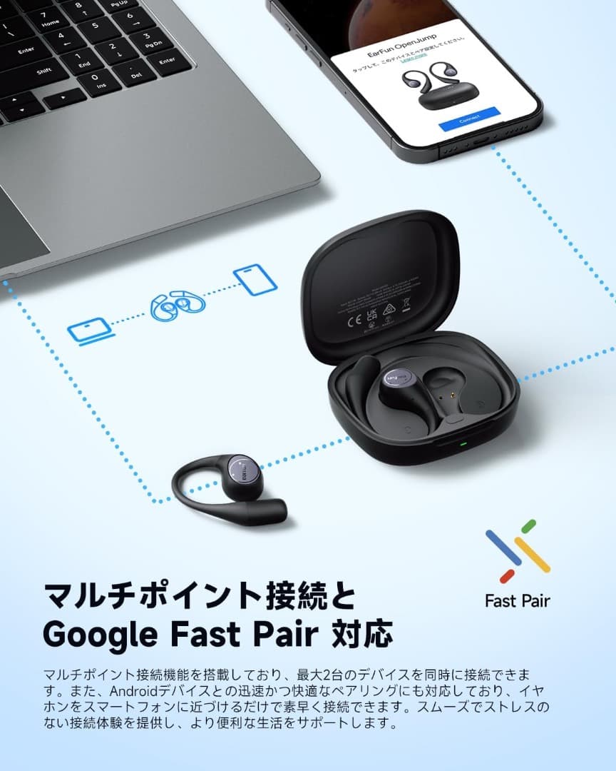 EarFun OpenJump ワイヤレスイヤホン（ブラック） ＋ ケースカバー