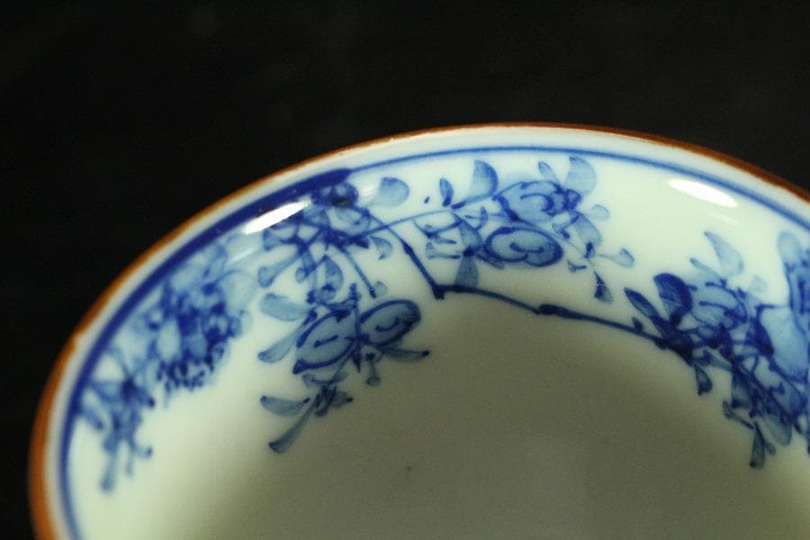 豆青釉 内青花 草花紋 蓋碗 十客(K-A747)