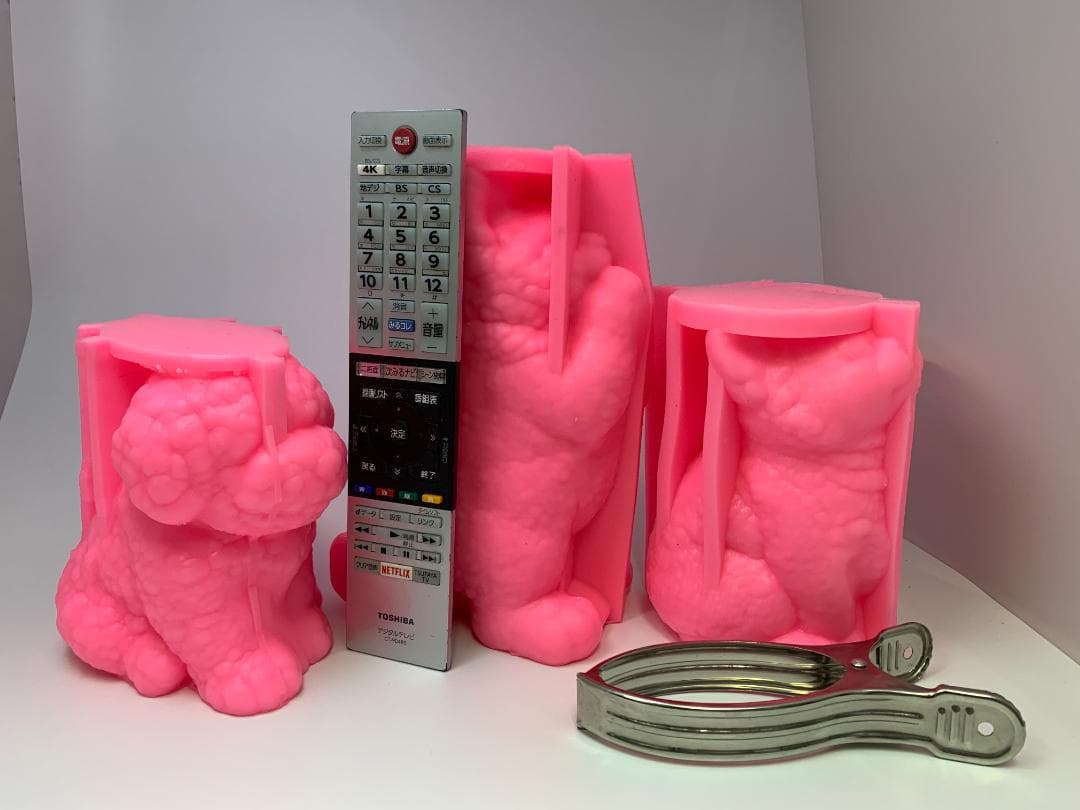 未使用新品 大型シリコンモールド 3点セット 犬1 猫2 クリップ付き 立体
