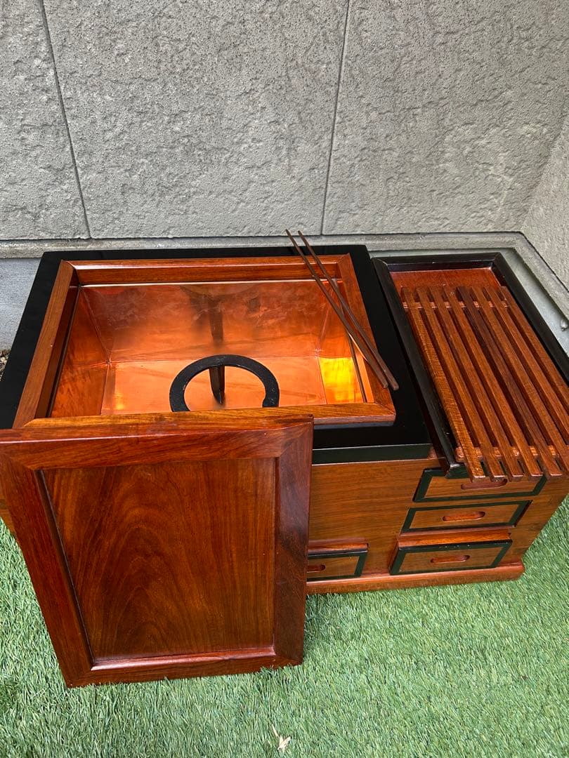 【美品】未使用品　木製火鉢 引き出し付き