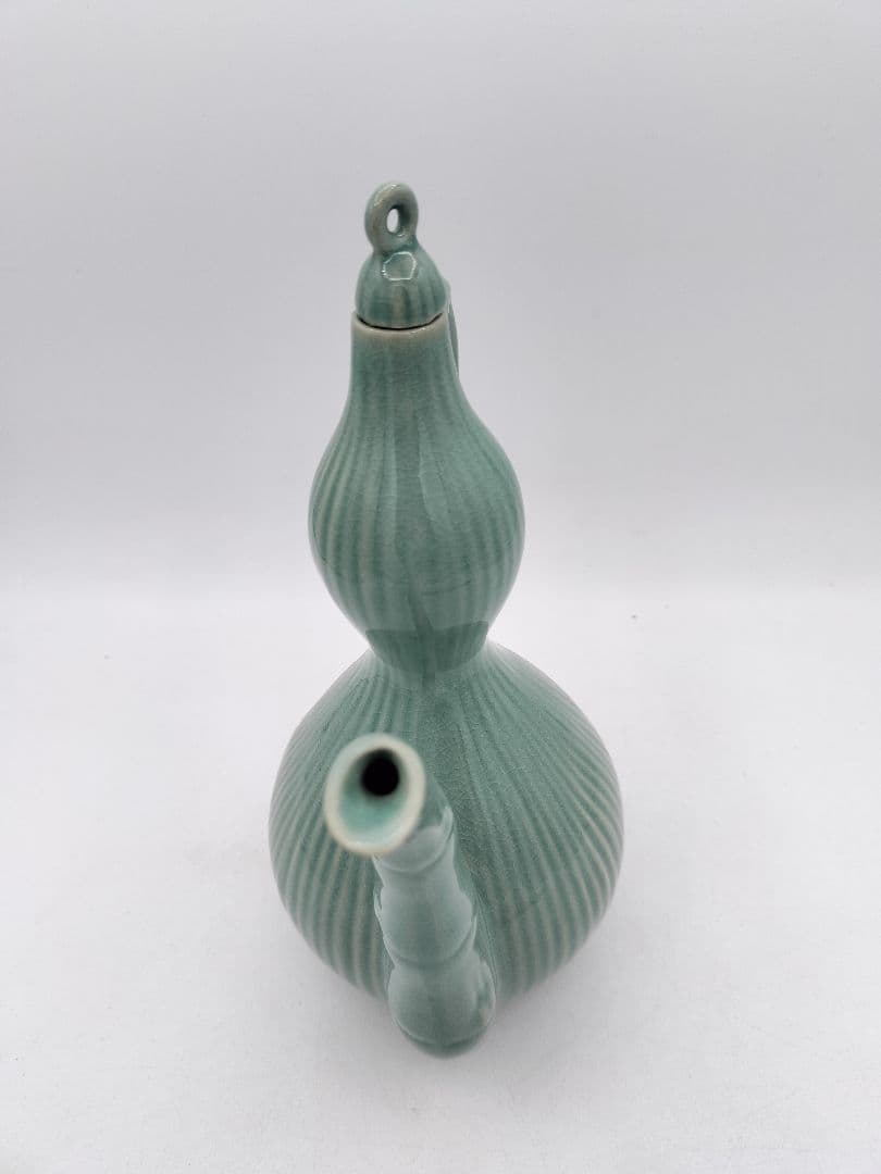 c968 青磁水注 竹 紋 能津窯 木箱 茶道具 古物