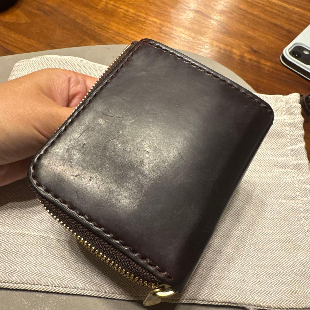 horween シェルコードバンバーガンディL型ミニ財布　piecewrks