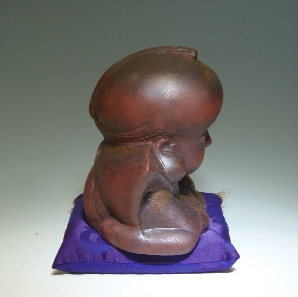 福助 高さ約19cm 備前焼 箱無 置物 縁起物 古備前 時代 古美術 骨董品