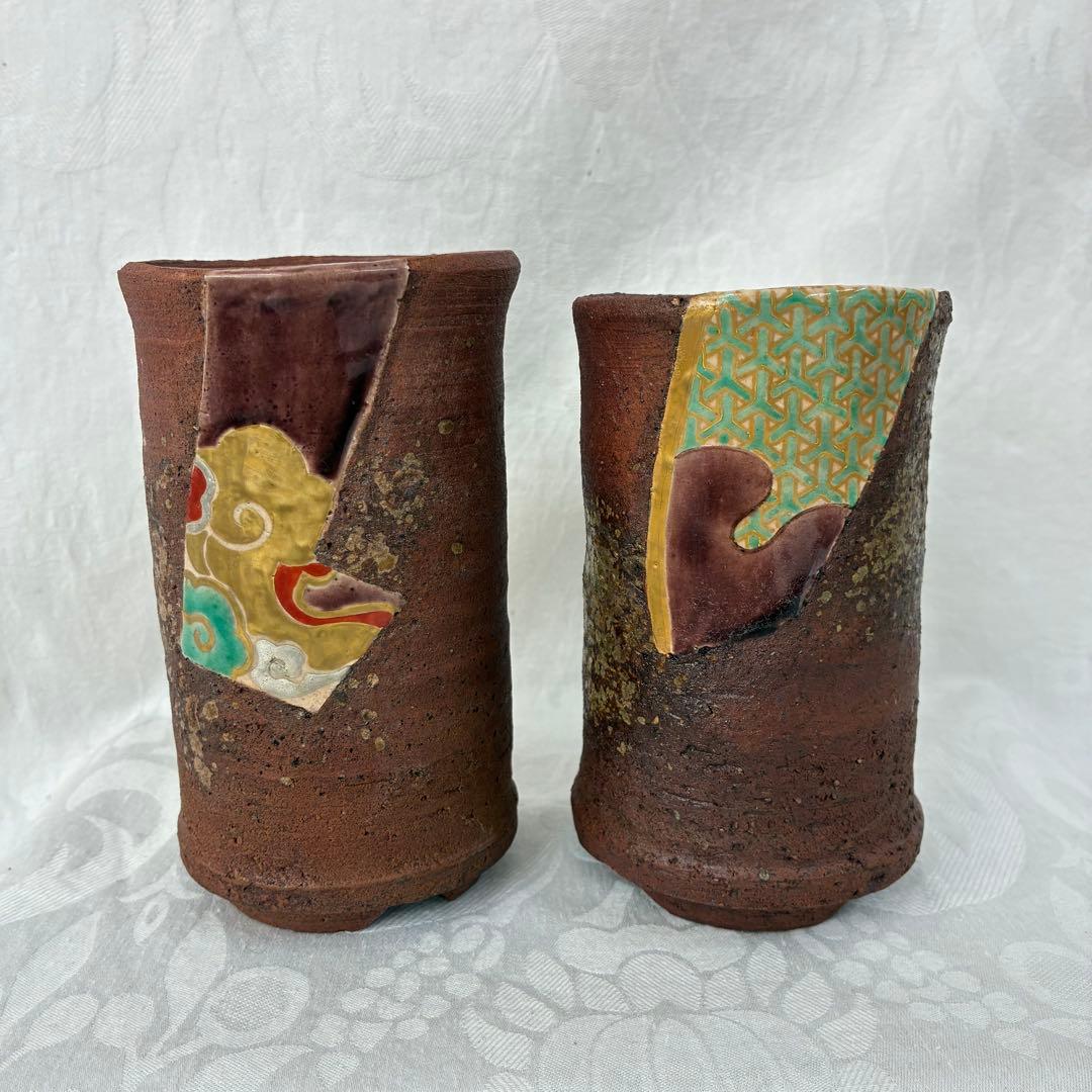 未使用品 【中村梅山】象嵌色絵 フリーカップ 陶器 作家物