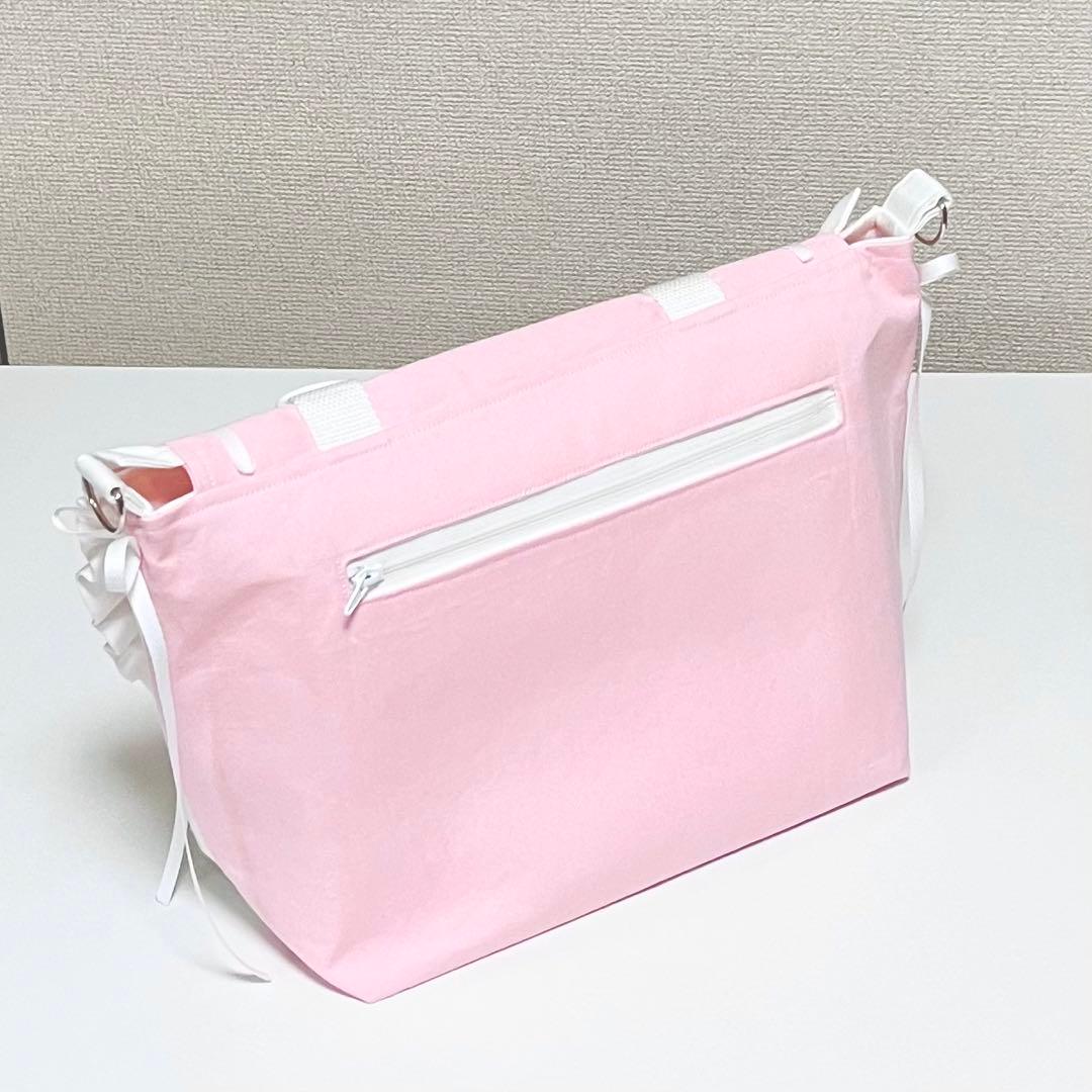 いとまきショルダーバッグ 白×ピンク(装飾あり)