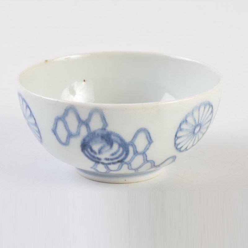 茶道具　伊万里焼　染付　菊桐文　茶碗　時代箱付　V　9117