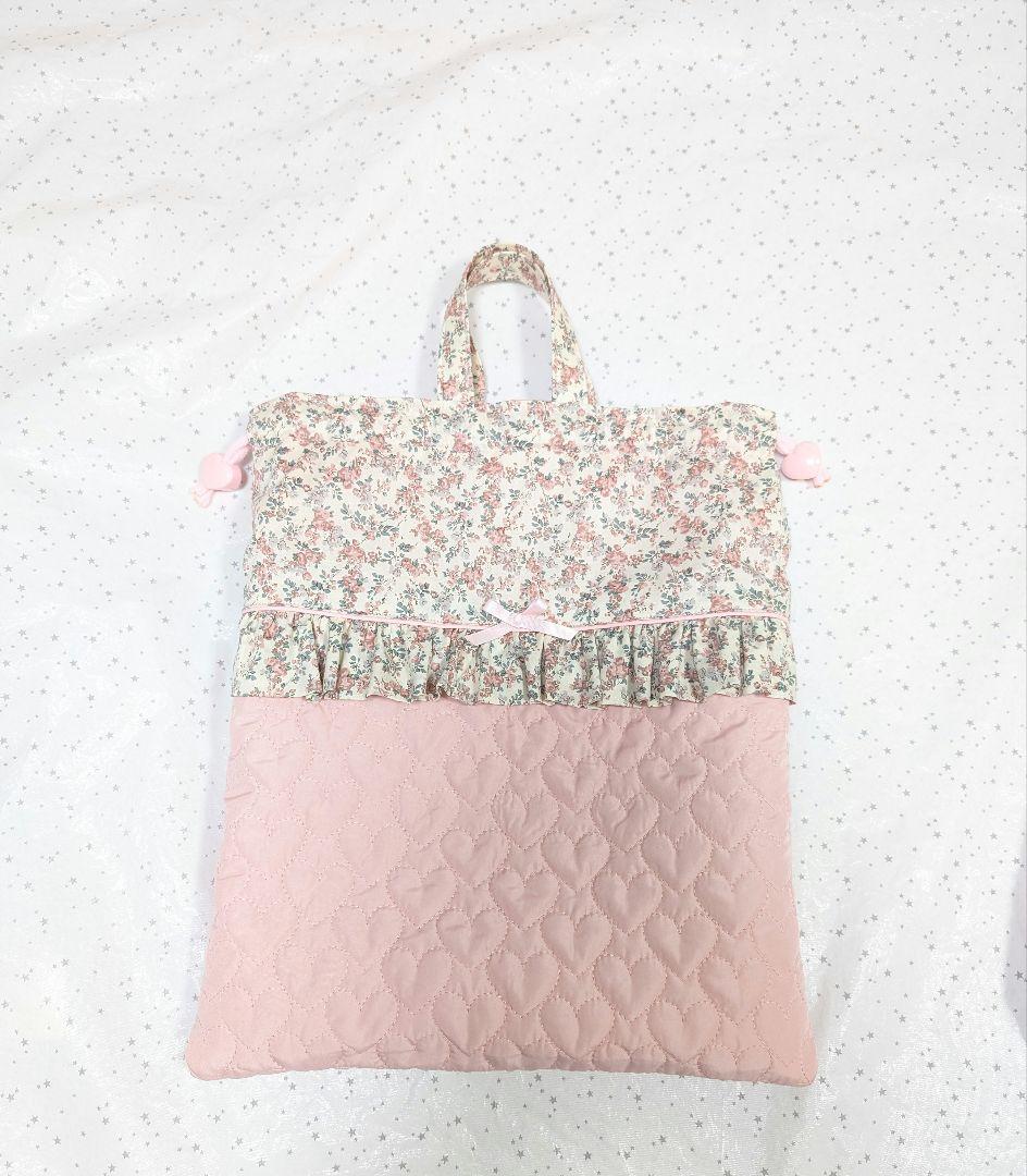 リバティ レッスンバッグ上履き入れ体操服袋 ハンドメイドムーンモス×ハートキルト