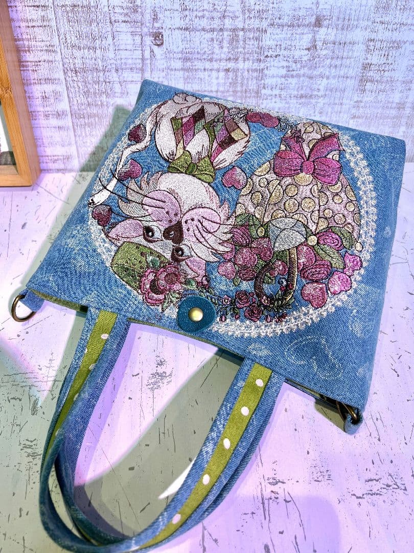 ロラライハリス♡インディゴハート柄デニム♡刺繍のちょこっとお出かけミニバッグ♡