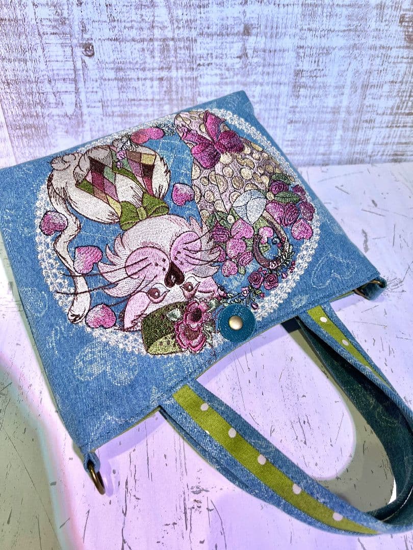 ロラライハリス♡インディゴハート柄デニム♡刺繍のちょこっとお出かけミニバッグ♡