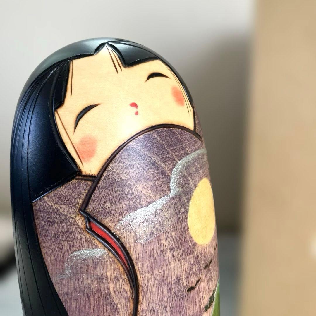 美品＊『夕月夜』＊こけし＊としお創作＊ビンテージ＊木彫り＊置物 卵形 卵型