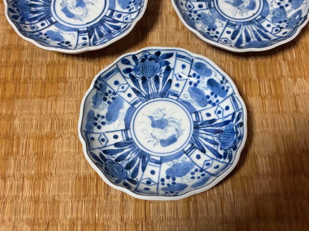 中国 唐物 染付 小皿 豆皿 三枚揃い 時代物 印あり