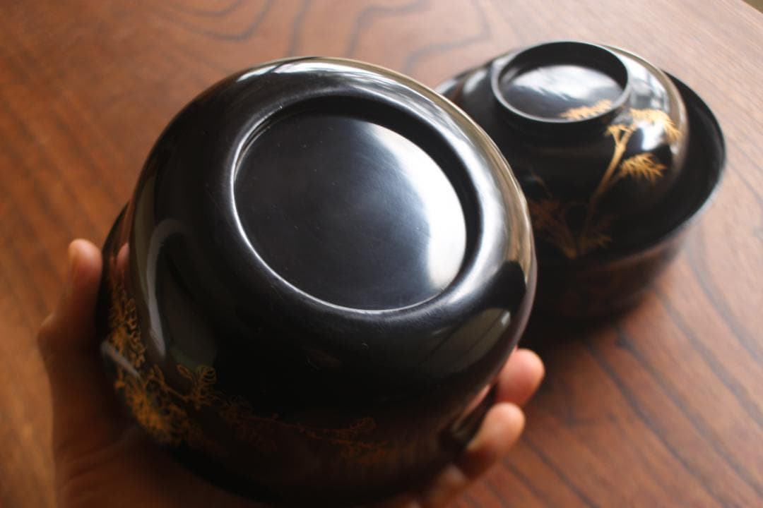 時代逸品！端正な時代黒漆に極上菊蘭蒔絵の映える四つ椀（検懐石道具蒔絵椀茶道具