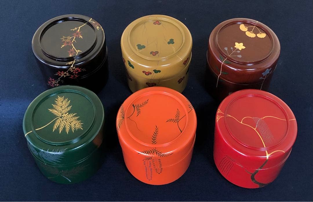 割引❗️《R》六彩掻合塗 草花絵変 弁当箱6客 平安堂 共箱 260209け1