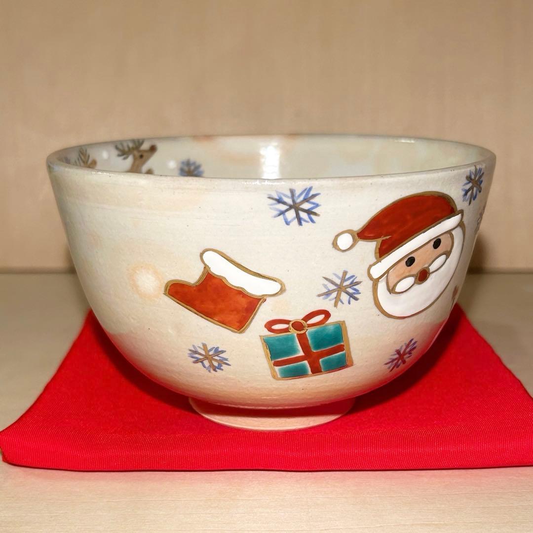 抹茶茶碗　色絵　クリスマス　京焼　茶道具