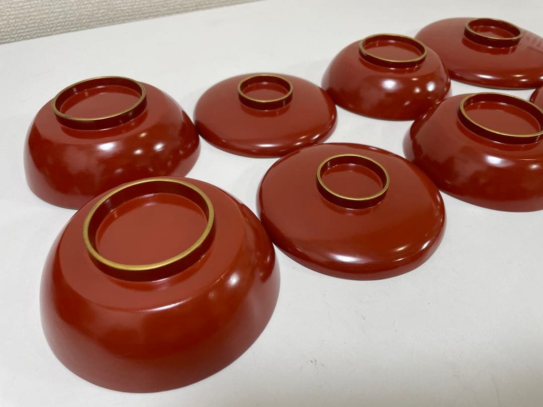 【現状品】漆器 蓋付き椀 宗和膳 金彩 朱塗 10個セット 割烹 安政 時代物①