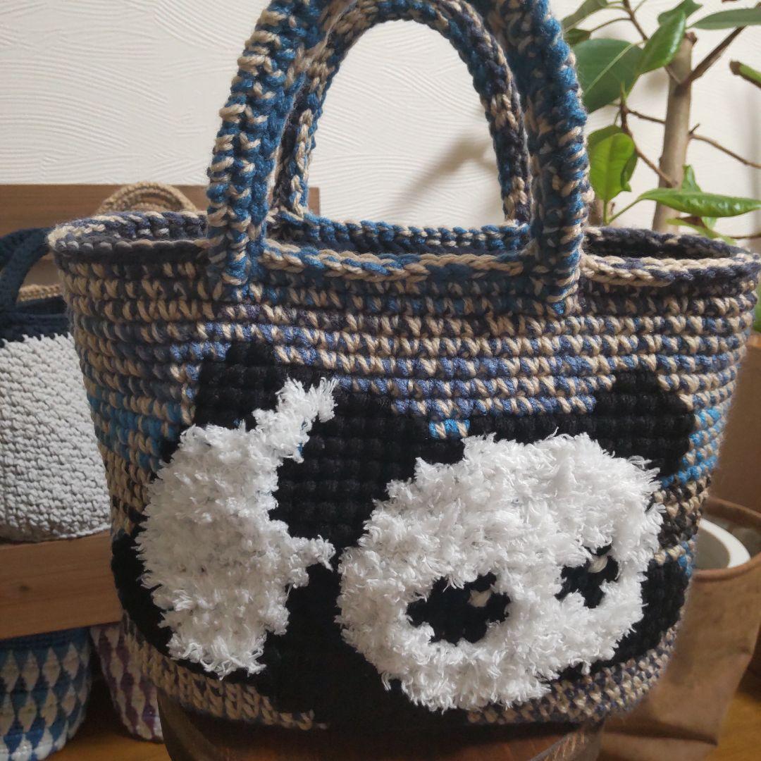 ハンドメイド　ニットバック　麻紐バック