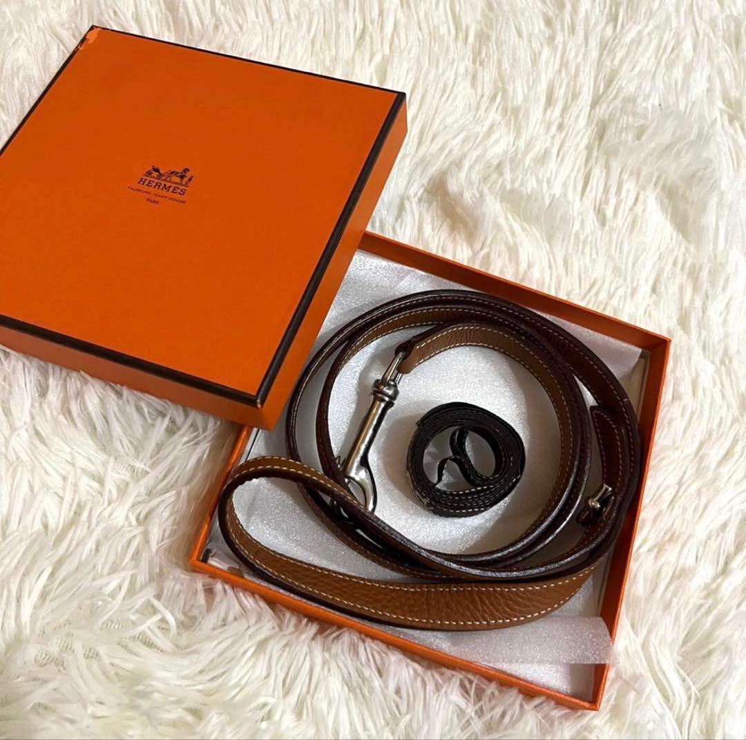 HERMES エルメス リード ブラウン シルバー金具 犬用 美品