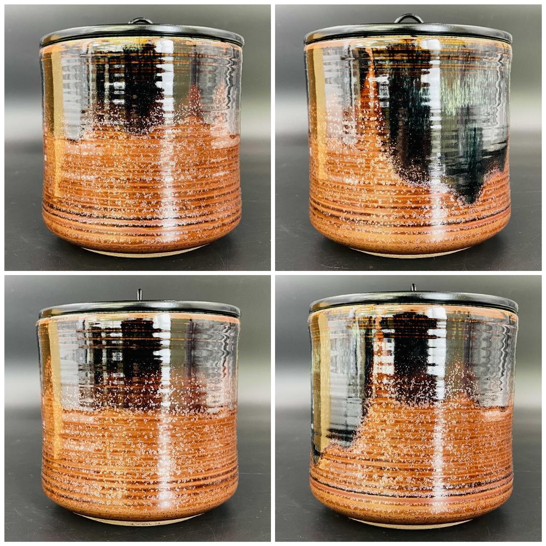 美品 宇田佐平造 瀬戸釉 一重口水指 木製塗蓋 共箱 茶道具 瀬戸焼R8SB99
