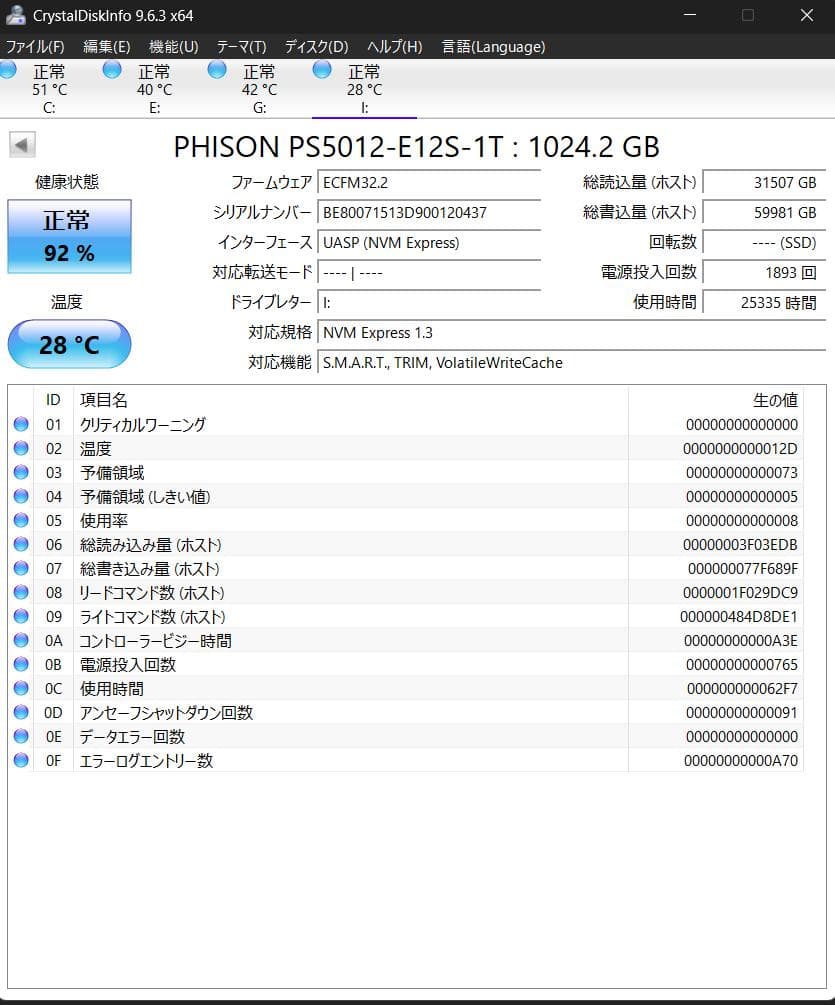 内蔵型SSD PHISON PS5012-E12S 1TB M.2 SSD