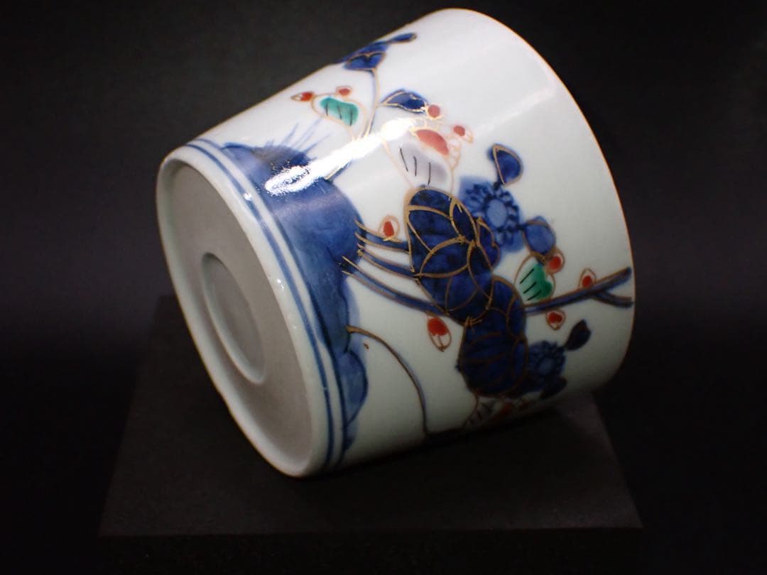 【完品】 古伊万里 葵の図 そば猪口 色絵 蛇の目高台 江戸後期(青21)