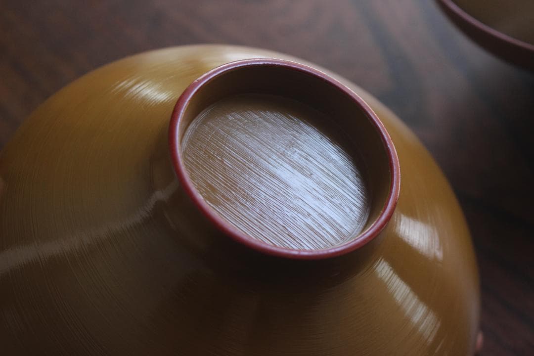 時代逸品！時代刷毛目黄漆に見返し花唐草蒔絵の大ぶり椀2点（検輪島塗京塗懐石椀