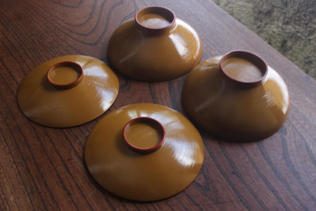 時代逸品！時代刷毛目黄漆に見返し花唐草蒔絵の大ぶり椀2点（検輪島塗京塗懐石椀