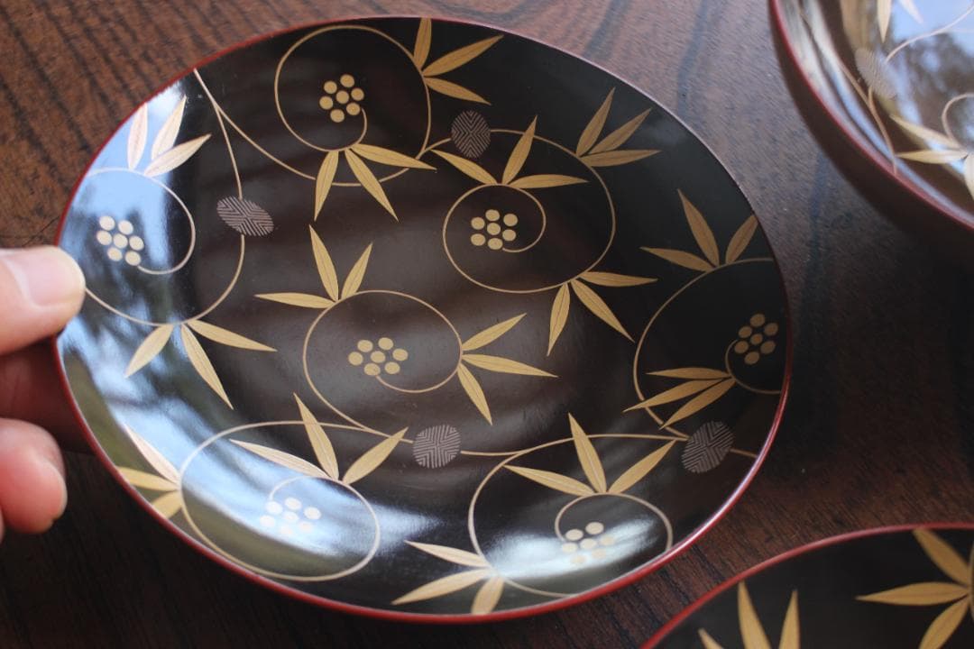 時代逸品！時代刷毛目黄漆に見返し花唐草蒔絵の大ぶり椀2点（検輪島塗京塗懐石椀