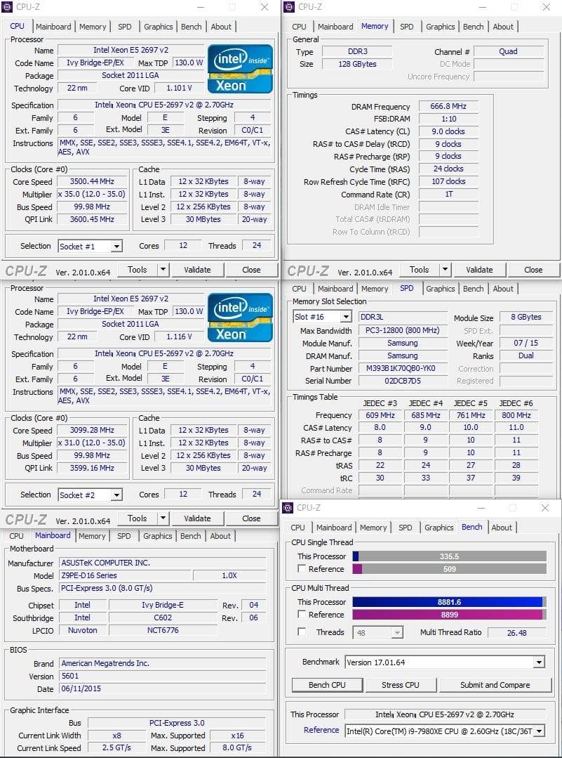【ジャンク】ASUS Z9PE-D16C/2L cpu2個&メモリ16枚セット