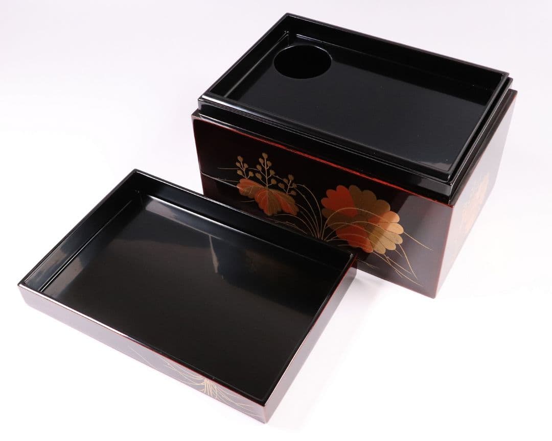 MA268 茶道具 輪島塗 高台寺蒔絵 溜塗 茶箱 共箱 棗 香合 桐 菊