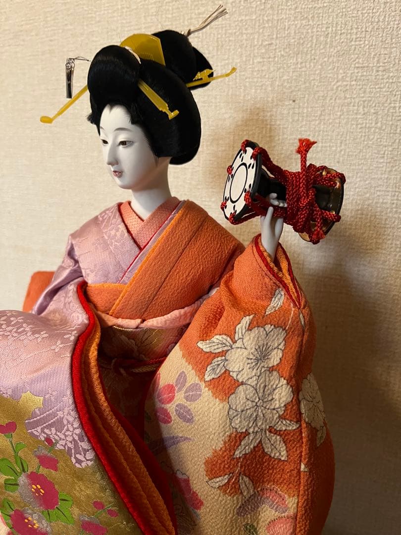 美品 45cm 芸者人形 ガラスケース付き 和風 着物 日本人形 置物