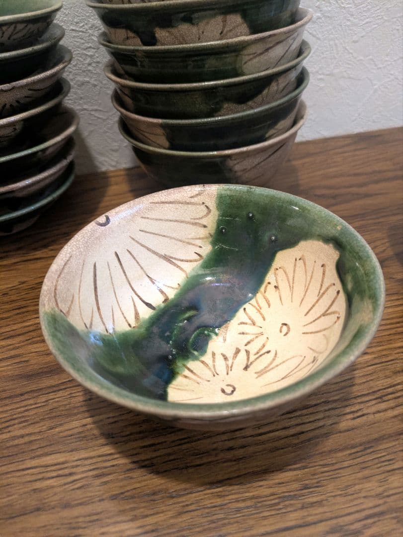 【美品】織部焼　セット　椀9個 蓋8個