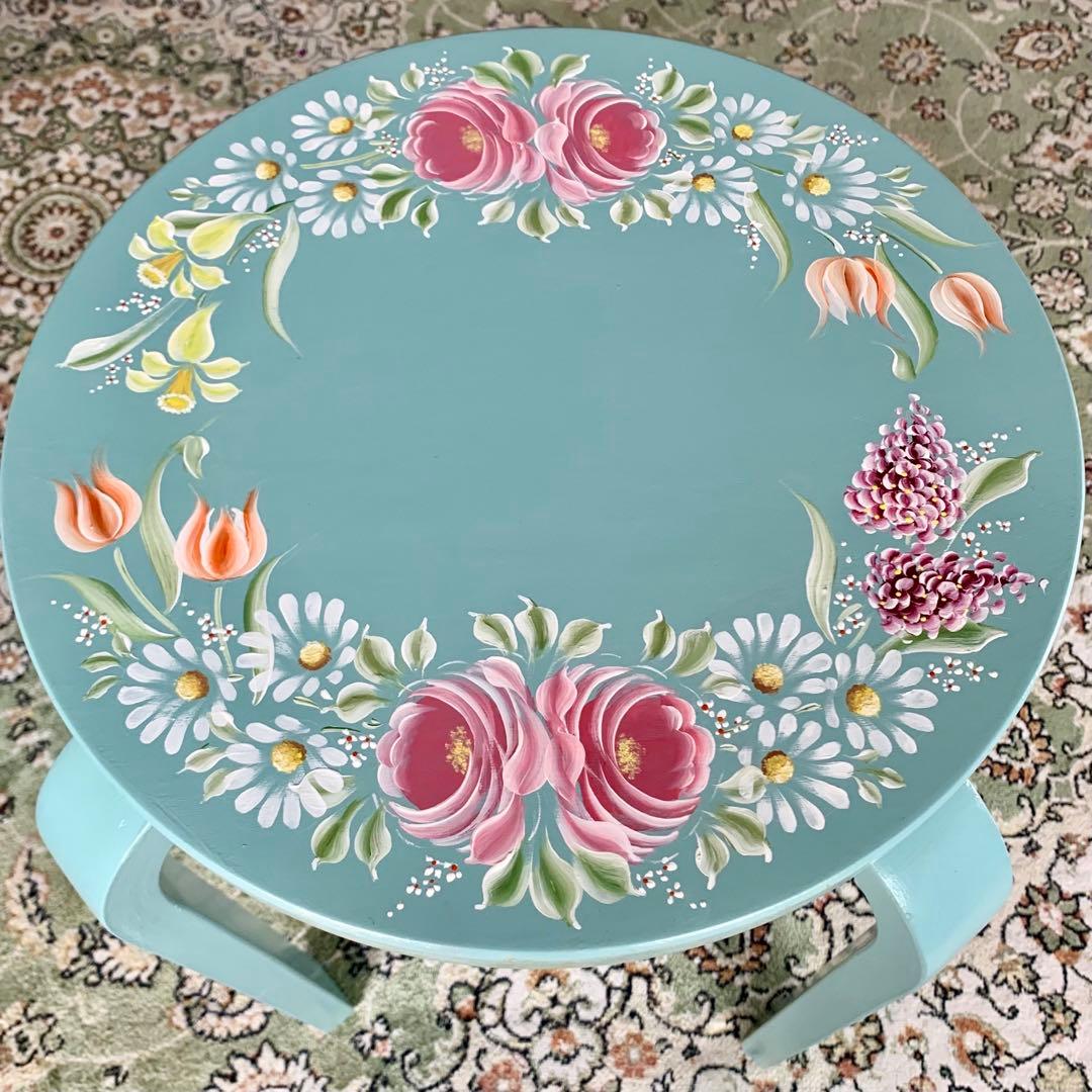 アッセンデルフト トールペイント 丸椅子 スツール 花台 薔薇 木製 作品