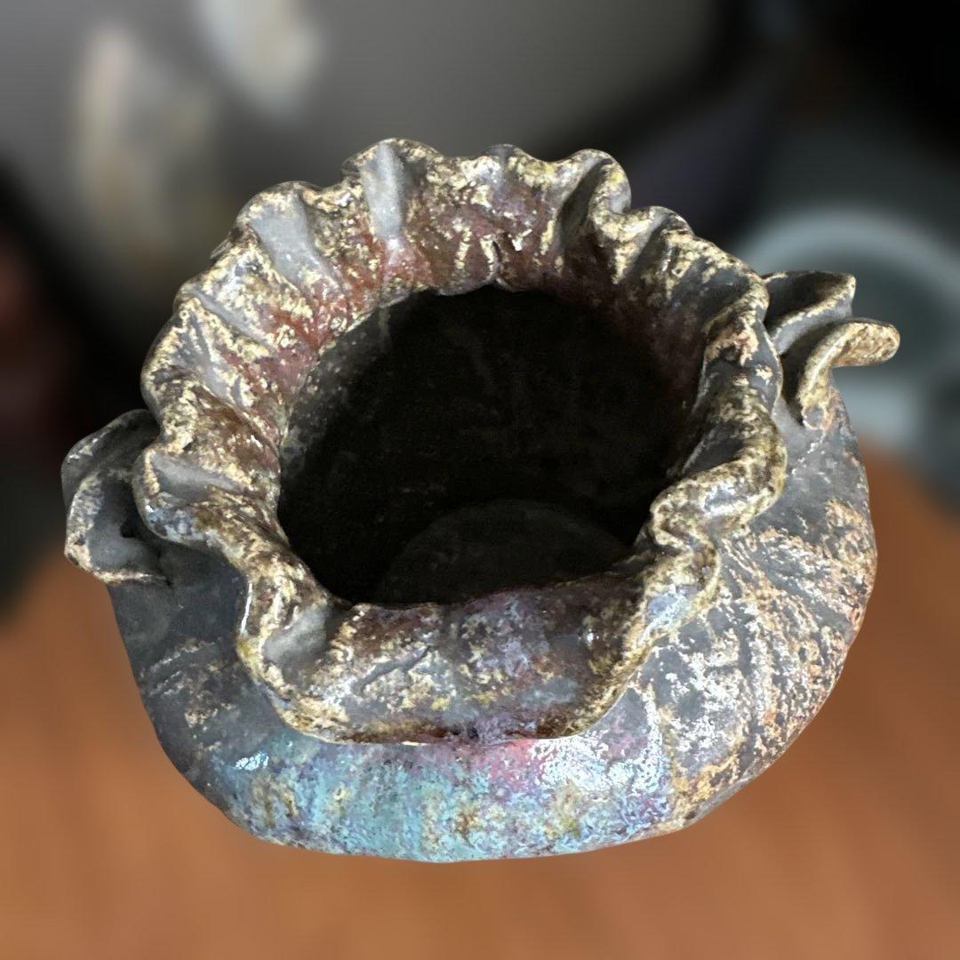 信楽焼，江户，骨董，多色陶器製花瓶 花びらデザイン