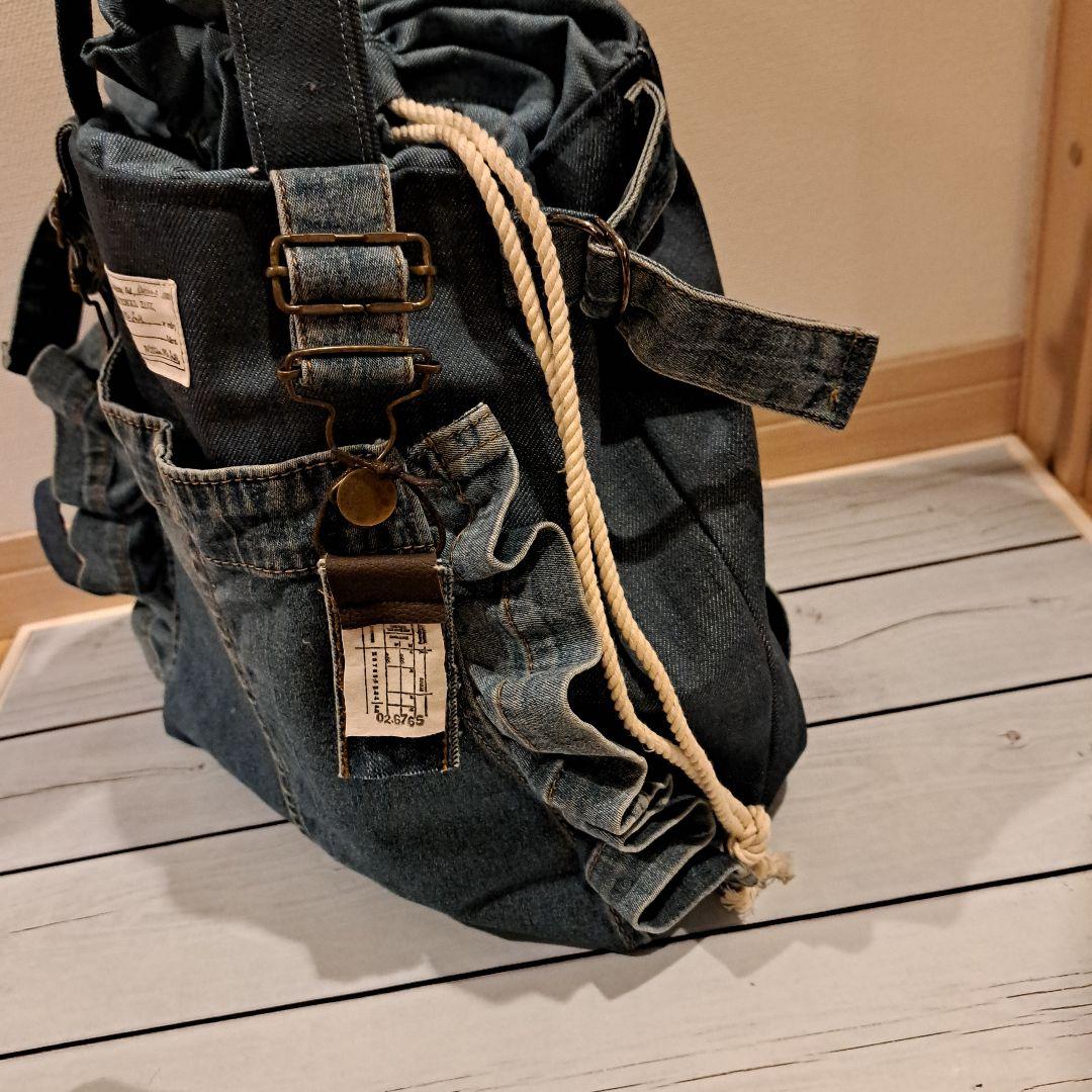デニムリメイクバッグ　トートリュック　オーバーオール