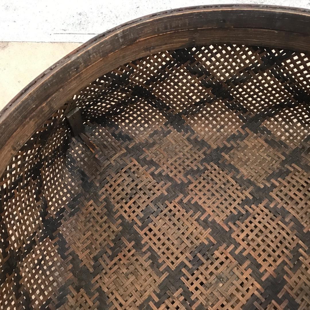 【珍品】竹製丸ちゃぶ台｜編みカゴ収納