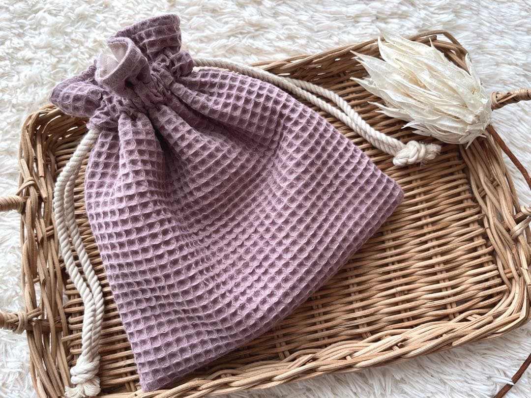 専用✳︎SALE✳︎ハンドメイド✳︎ワッフル生地　くすみピンク　巾着　コップ袋などに♪
